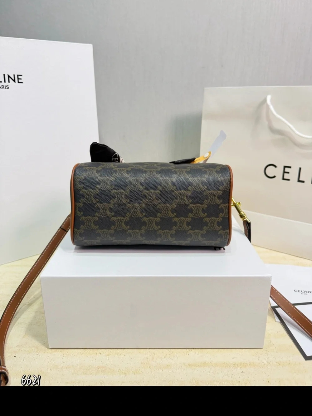 Celine Brown Triomphe Mini Satchel with Logo Scarf Wrap
